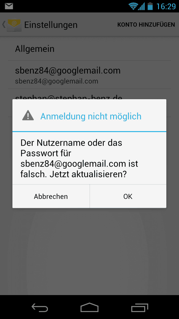 Gmail anmeldung nicht möglich android