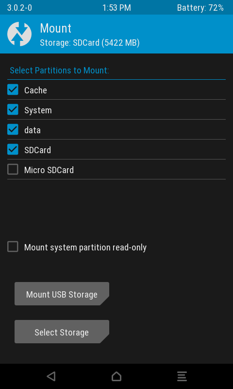 TWRP 3.0.2 Mount Cache, System, data, SDCard.png