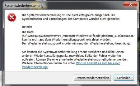 Sysytemwiederherstellungspunkt nicht möglich. Nach Installation von Treibern etc. fürs neue Hand.JP