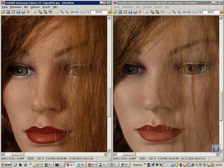 Direkter Vergleich Tageslicht Galaxy S4 und FinePix HS10 Details, Gesicht, Haare, Augen.jpg