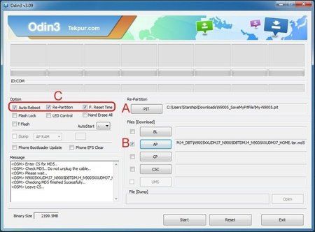 Screenshot Odin3 - Einstellungen für Firmwarewechsel auf DBT 090216.jpg