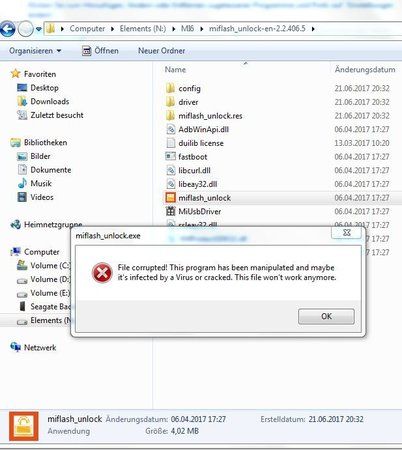 Mi Flash Unlock tool Fehlermeldung corrupted.JPG