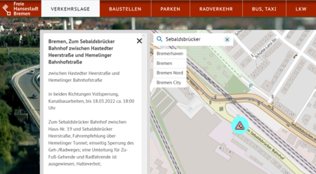 Info über Straßensperrung in Bremen, Zum Sebaldsbrücker Bahnhof.png
